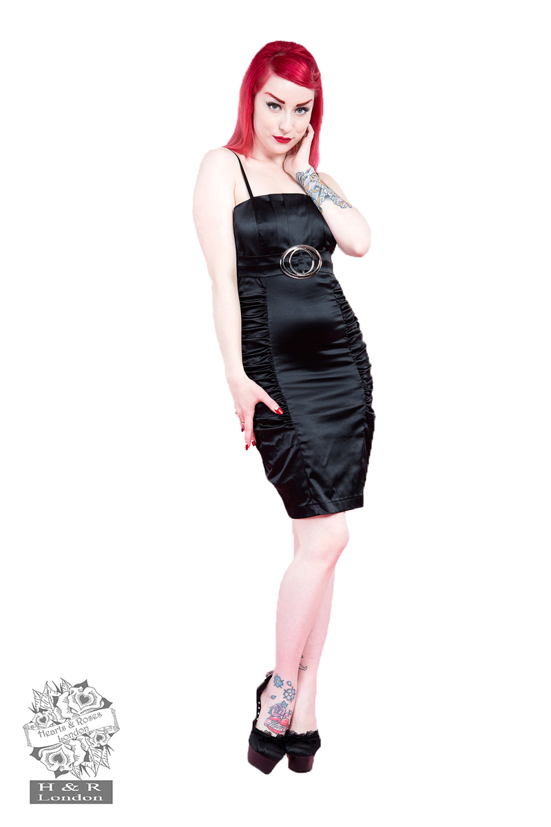 Black Ruched Satin Dress